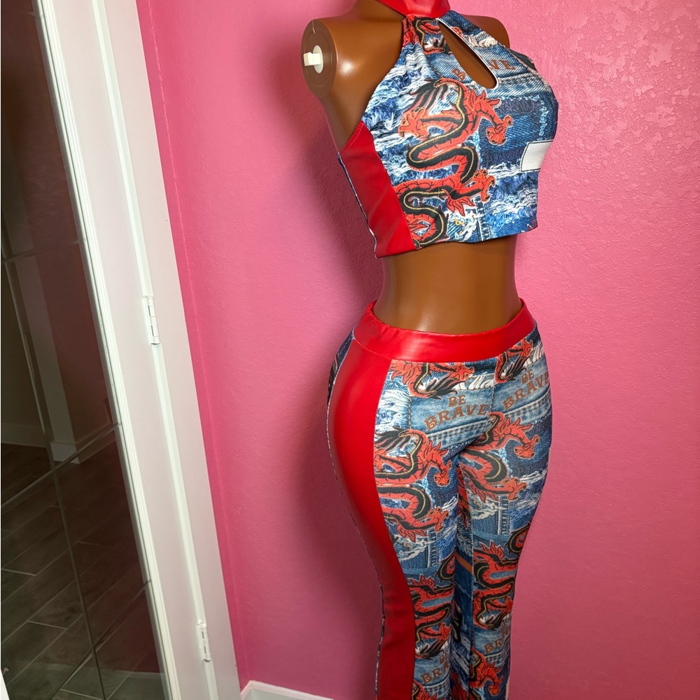Red and Blue Graphic Two-Piece Set - Picture 2 of 7